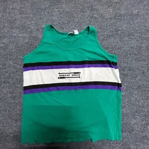 Robert Bruce Tank Top Women Size 1X Green Striped Cotton Graphic Sleeveless